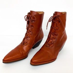 Vtg Ann Marino Cognac Leather Ankle Bootie sz 8.5